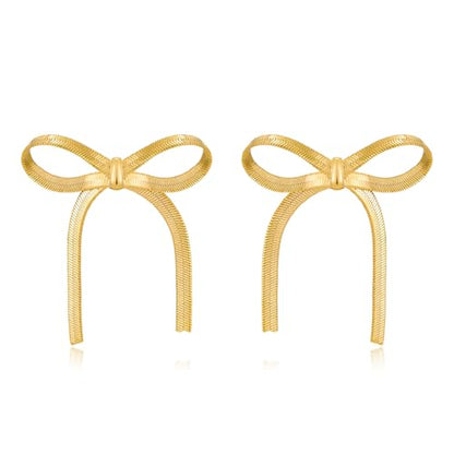 Gold Silver Bow Drop Earrings for Women Long Tassel Chain Bow Earrings Ribbon Bowknot Dangle Earrings Jewelry Gifts - color: Gold Bow H