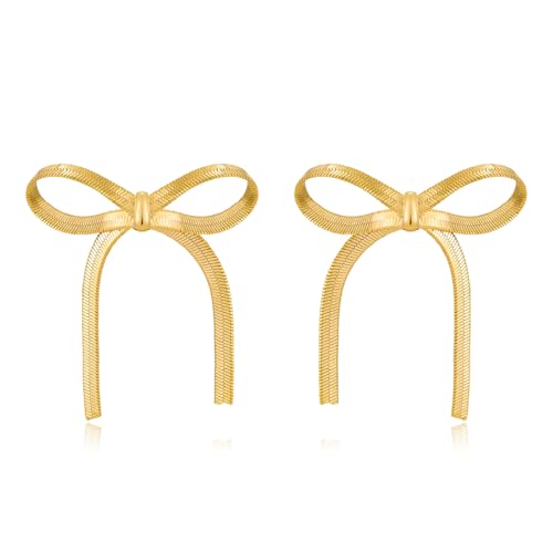 Gold Silver Bow Drop Earrings for Women Long Tassel Chain Bow Earrings Ribbon Bowknot Dangle Earrings Jewelry Gifts - color: Gold Bow H