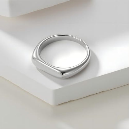 Mens Stainless Steel Plain Signet Rings 4/7/10/14MM Rectangular Pinky Rings | High Polish Classic Blank Thumb Rings, Everyday Comfit Wear, Gift for Men - color: Silver04