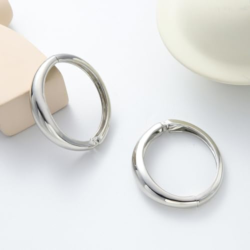 2pcs Gold Bangle Bracelets for Women, Trendy Hinged Cuff Open Wide Chunky Gold Bracelet Stack Arm Cuff Jewelry for Women - color: E-Silver Bangle