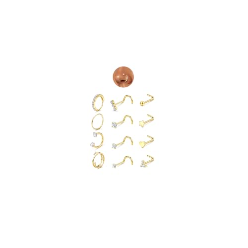 JeryWe Nose Rings for Women - 14K Gold Filled Hypoallergenic Surgical Steel Nose Ring Hoops CZ Lip Ring Screw L Shaped Studs Threadless Flat Back Stud Nose Piercings Jewelry for Women Men - style: 14K Gold Filled -4 Hoops