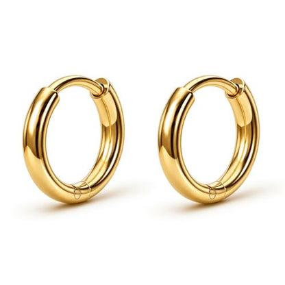 Surgical Steel Huggie Hoop Earrings & Flat Back Studs for Women Men, 6mm-14mm Small Hoops for Cartilage Helix Tragus Lobe, 1-10 Pairs Multiple Piercing Jewelry Set for Sensitive Ears - style: 1Pair,Gold,8mm(THK:1.6mm)