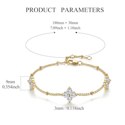 Dainty Lucky Four Leaf Clover Bracelets for Women, Trendy 14K Gold Plated Hypoallergeni Cubic Zirconia Bracelets Cute Paperclip Interlocking Adjustable Chain - color: Gold Clover Bracelet