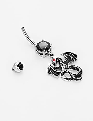 Belly Button Ring Dangle, Cross Belly Button Ring, Navel Piercing | 316L Surgical Steel, AAA+ Cubic Zirconia, Nickel-Free, Hypoallergenic, Multi-Style, 14 Gauge 10 mm Screw On Piercing Stud - style: Black Dragon