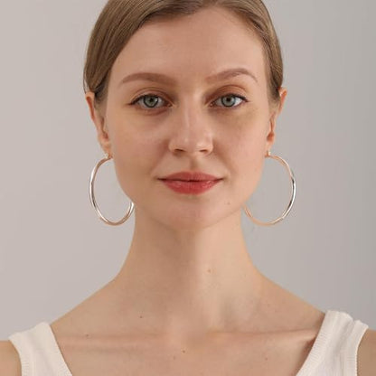 4mm Thick Gold Chunky Earrings Steling Silver Post Hoops Earrings For Women Hollow Tube Hoops Earrings Thick Gold Hoop Earrings Hypoallergenic Lightweight Gold Hoop Large Earrings 20/30/40/50/60MM - color: Silver,50mm