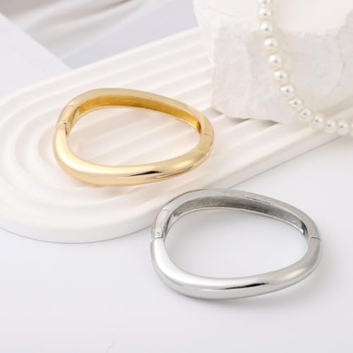 Gold/Silver Cuff Bangle Bracelets For Women Chunky Waterdrop Twisted Hinged Bangle Bracelets Minimalist Arm Cuff Bracelet Jewelry Gifts - color: 13Gold+Silver