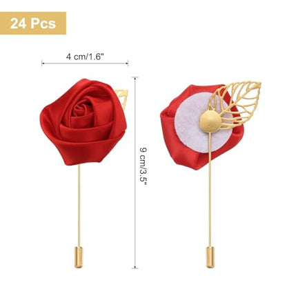uxcell 24pcs Red Rose Boutonnieres Flower Pins for Wedding | Buttonholes Pocket Boutonnieres for Wedding Ceremony Anniversary Prom Formal Dinner Party - color: Red