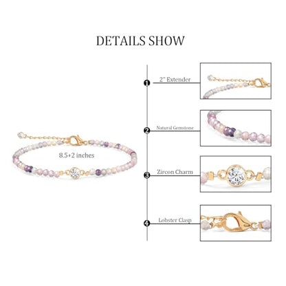 Raicegs Anklets for Women Handmade Beach Boho Ankle Bracelet 3mm Natural Stone Beaded Ankle Bracelet 14K Gold Plated Zircon Pendant Adjustable Crystal Gemstone Anklet Jewelry Gift for Her - color: Fluorite