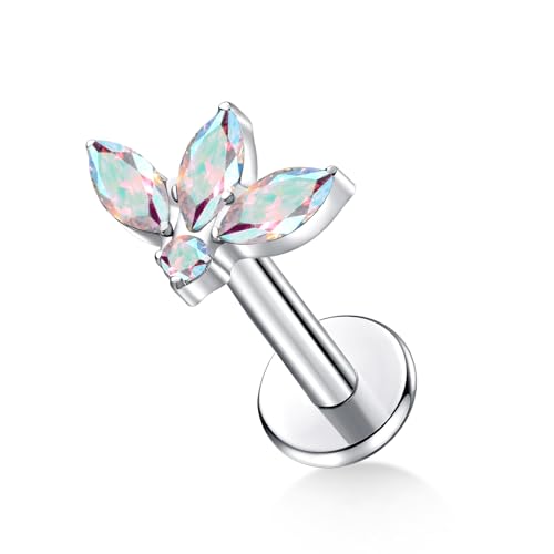 G23 Titanium Flat Back Earrings Studs 20g 18g 16g F136 Titanium Labrets Press Fit Threadless Push In Dainty Cartilage Helix Conch Lobe Lip Tragus Piercing Jewelry Push Back - style: 3 stud-AB