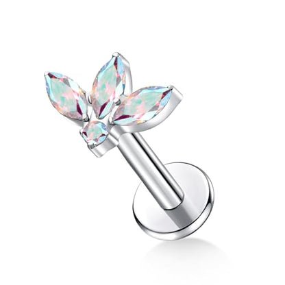 G23 Titanium Flat Back Earrings Studs 20g 18g 16g F136 Titanium Labrets Press Fit Threadless Push In Dainty Cartilage Helix Conch Lobe Lip Tragus Piercing Jewelry Push Back - style: 3 stud-AB