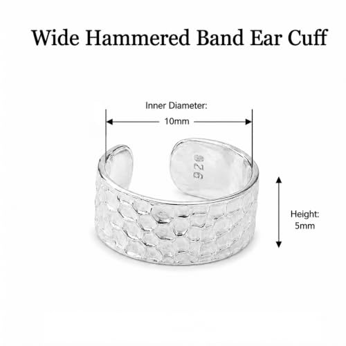 925 Sterling Silver Ear Cuff, Handmade Single Band Adjustable Non Piercing Clip On Cartilage Earring, Minimalist Ear Wrap Faux Piercing Jewelry for Women - style: Hammered Pebble Texture