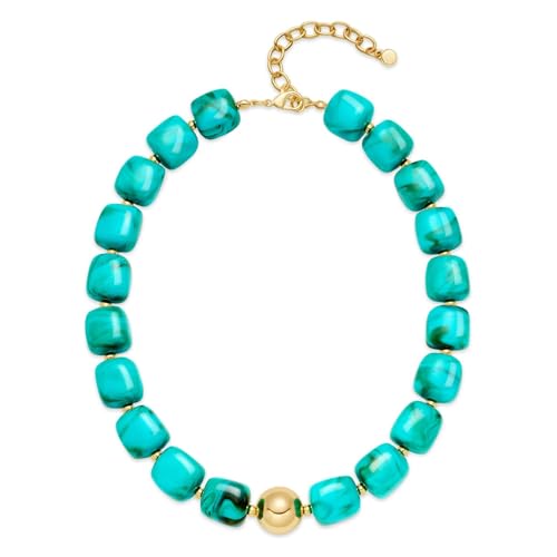 Colorful Statement Chunky Beaded Necklace for Women Large Square Resin Beads Y2K Trendy Bold Summer Vacation Boho Choker Jewelry - color: Turquoise