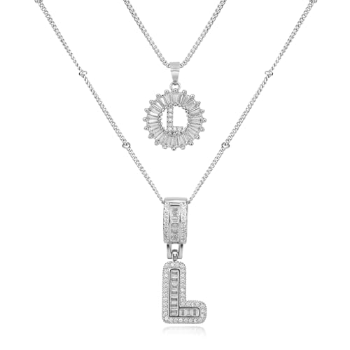 14K Gold Plated Alphabet Necklace Cubic Zirconia Letter Pendant, Personalized Name Jewelry Gift for Women, Customizable A-Z, Birthday/Mothers Day Gifts for Womens - color: White Gold, style: Style-L