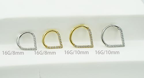 HQLA 16G Nose Hoop Ring Septum Ring Clear CZ Daith Earring Surgical Steel Hinged Segment Seamless Clicker Tragus Rook Helix Cartilage Conch Hoop Piercing Jewelry for Women men 8mm 10mm - style: 16G-8MM-Teardrop-Steel