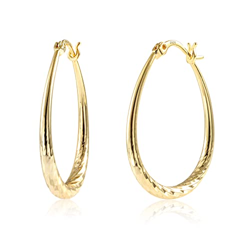 Silver Oval Hoop Earrings for Women 14K Gold Plated Hoop Earrings | Hypoallergenic Lightweight - color: D-14K Gold