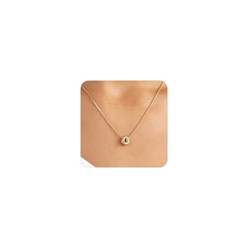 14K Gold Plated Bubble Letter Necklace, Tarnish Free and Waterproof Dainty Initial Necklace for Women, Trendy Personalized Gold Jewelry Gift for Her - color: Gold, style: O
