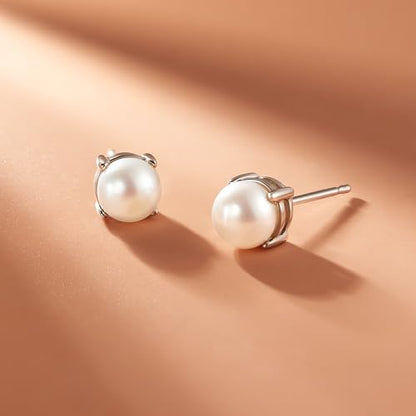 Amazon Essentials Sterling Silver Round Birthstone Stud Earrings - color: White Pearl, June
