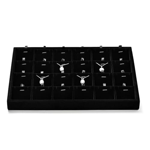 Black Velvet 24 Grid Removable Insert Jewelry Necklace Display Tray | Soft black velvet 24-grid tray with removable insert, customizable jewelry storage for home vanity, retail & holiday gifting - size: 24 Grid with Insert