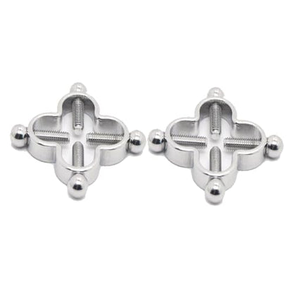 2Pcs Four Leaf Clover Non-Piercing Nipple Rings Stainless Steel Fake Nipple Rings Shield Barbell Ring Nipple Piercing Summer Beach Faux Body Jewelry for Women - color: Silver