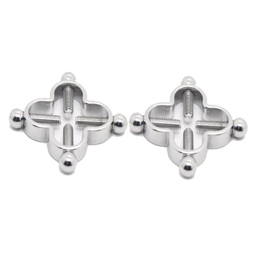 2Pcs Four Leaf Clover Non-Piercing Nipple Rings Stainless Steel Fake Nipple Rings Shield Barbell Ring Nipple Piercing Summer Beach Faux Body Jewelry for Women - color: Silver