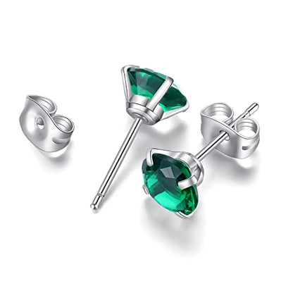 6 Pairs Stud Earrings Set, Hypoallergenic Cubic Zirconia Earrings 316L Stainless Steel CZ Earrings 3-8mm - color: A-Emerald CZ