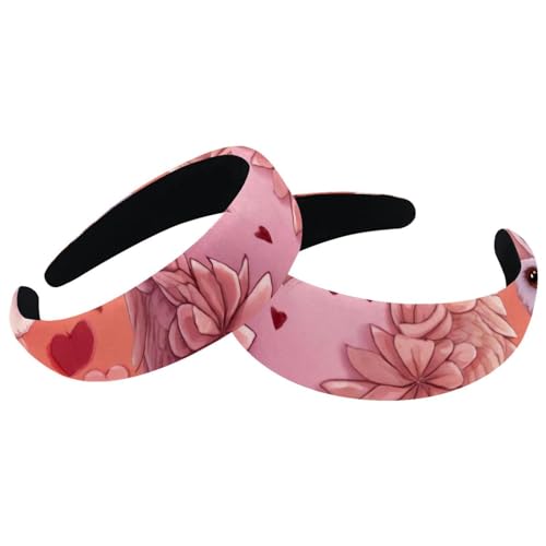 2 Pcs Wide Padded Headband Velvet Headbands Puffy Thick Hairbands Soft Hair bands for Women Girls Hair Accessories for Teen Girls,Pink Owls - color: Multi-colored 1