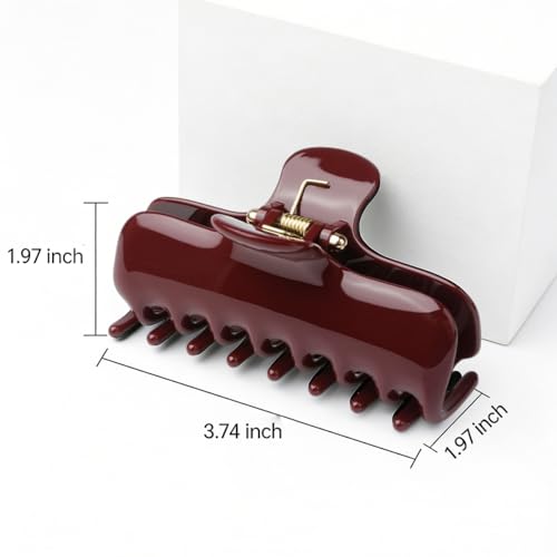 Wine Red Shark Hair Clips for Women Korean Version Premium Hair Claw Clips Upgraded Springs Strong Hold Jaw Clips Gold-Plated Safety Bead Cap Preventing Slippage Medium Hair Clip for Thick Hair 1 Pcs