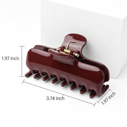 Wine Red Shark Hair Clips for Women Korean Version Premium Hair Claw Clips Upgraded Springs Strong Hold Jaw Clips Gold-Plated Safety Bead Cap Preventing Slippage Medium Hair Clip for Thick Hair 1 Pcs