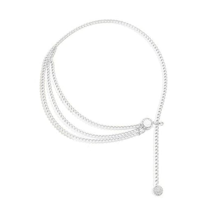 Women's Gold Plated Tassel Waist Chain - Adjustable Body Chain Belt for Summer & Fall, Elegant & Sexy Jewelry Accessory - color: Silver