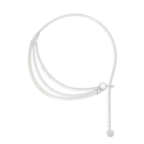 Women's Gold Plated Tassel Waist Chain - Adjustable Body Chain Belt for Summer & Fall, Elegant & Sexy Jewelry Accessory - color: Silver