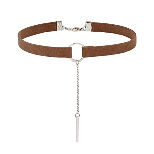 PAURO Women's Black Velvet Ribbon Choker Necklace for with Gold/Silver O | Stainless Steel,Classic Charm Jewelry - color: Rectangle-Brown Silver