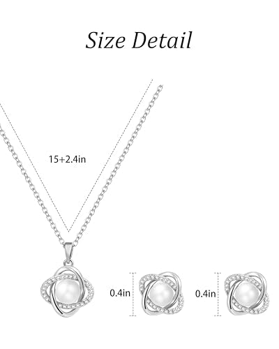 14K Gold Plated and Silver Pearl Jewelry Set for Women - Matching Pearl Necklace and Earring Set with Wrapped Design, June Birthstone Jewelry Set for Gift - color: Silver