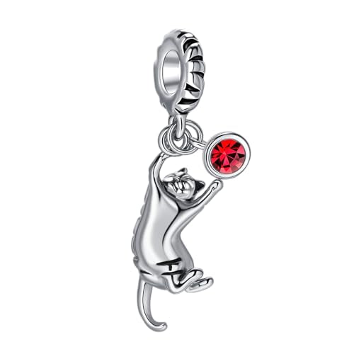 Ginger Cat Playing Tabby Dangle Charm Compatible with Pandora Charms Bracelets with CZ Birthstones for Cat Lovers Women Mother's Day - style: Jul Tabby Cat