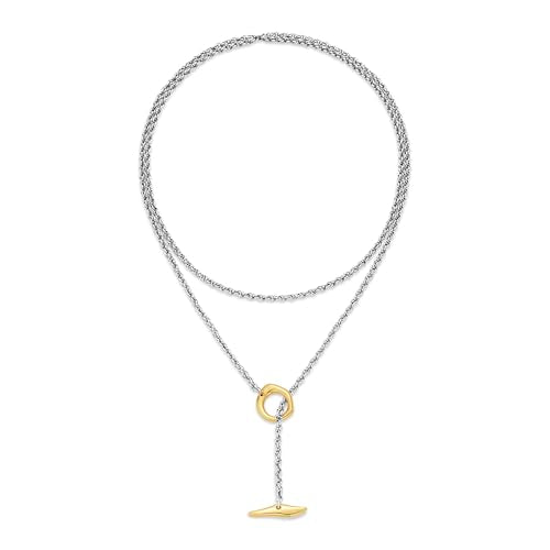 Dainty Lariat Y Necklaces for Women Silver and Gold Plated Layered Two Tone Link Chains Toggle T Bar Long Pendant Necklaces Mixed Metal Jewelry Gifts - style: Silver&Gold-100cm