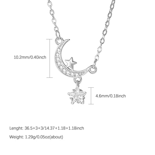 925 Sterling Silver Dainty Moon Star Necklaces for Women Daughter Mom | Moon Pendant Necklaces Trendy Non Tarnish 14K Gold Plated Cute Star CZ Charm Chain Jewish Birthday Wedding Gifts Jewelry - color: Gold