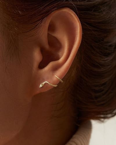 Stud Earrings for Women- 14K Gold/White Gold Plated/Black Bow Dragon Softball Snake Bat Stud Earrings - color: Snake ear cuff