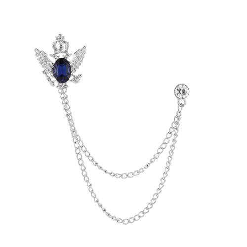 Romantic Men's Brooch Suit Pin Badge with Chains Crystal Buckle Chain Collar Lapel for Men Shirt Decoration Metal Clips Women Tuxedo Tie Hat Scarf - color: Silver & Blue