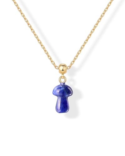 PAVOI Gemstone Charm Necklace for Women - 14K Gold Plated Pendant Necklaces | Dainty Gemstone Necklaces with Cute Charms Set and Adjustable Chain, Trendy Healing Crystal Pendants - style: Mushroom - Sodalite