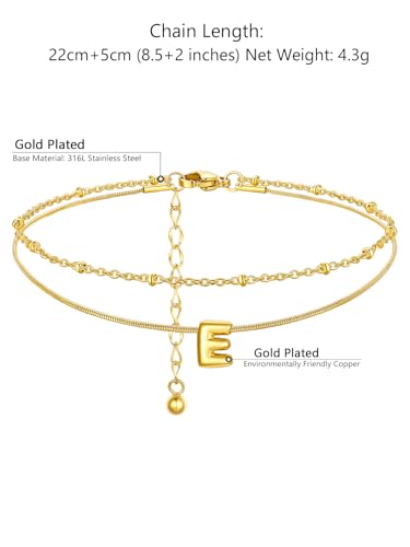 ChainsProMax Initial Ankle Bracelets for Women, Waterproof Anklets Bracelet Adjustable Summer Beach Women Foot Jewelry, Stainless Steel/Gold Plated-Send Gift Box/Letter A-Z - color: Gold Plated-E