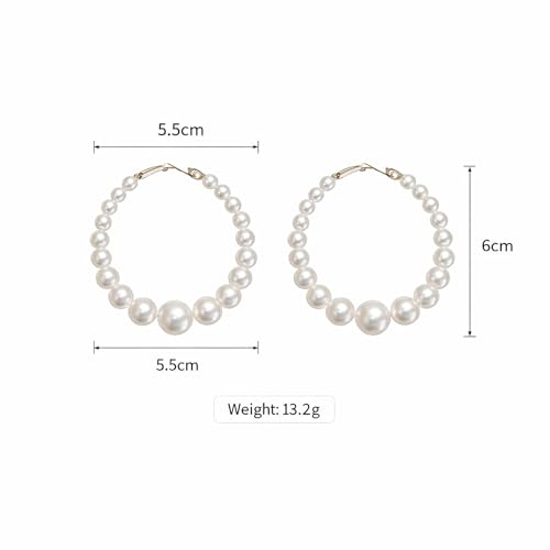 Hoop Earrings for Women, Hypoallergenic Stainless Steel Lightweight Thin Large Big Hoops Earrings Set for Women, Non Tarnish for Jewelry Gift 40MM - color: Pearl Earring-55mm