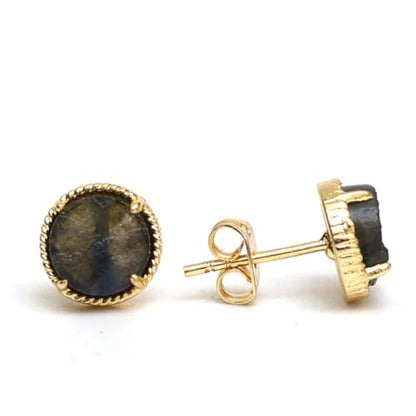 Gempires Gemstone Stud Earrings for Women 14k Gold Plated Prong Set Genuine Crystal Hypoallergenic Handmade Minimal Everyday Jewelry Elegant Birthstone Earrings Gift for Her - style: Labradorite