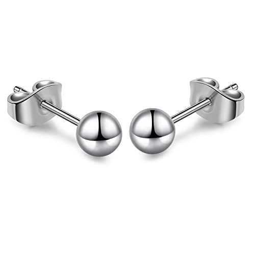 Titanium Ball Earrings Hypoallergenic Studs for Women Men Sensitive Ears Black 3mm 4mm 5mm Titanium Backs - style: 5mm polsihed