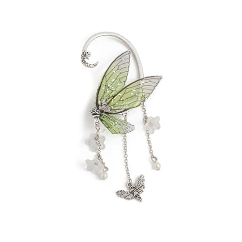 Ear Cuffs for Women, Hook without Pierced Ear Bone Clip Climber Earrings, Butterfly Shaped Ear Clip Wrap Around Earring No Piercing Cuff Earrings for Women - color: Green