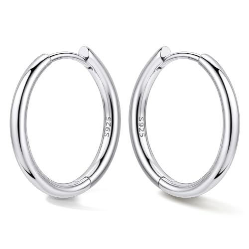 Bestyle Sterling Silver Small Hoop Earrings for Women, Hypoallergenic Silver/Black/Rose Gold/Gold Small Huggie Hoops Helix Cartilage Earring for Multiple Piercing Sleep, Size 8/10/12/14/16/18/20mm - color: Sterling Silver, size: 16mm