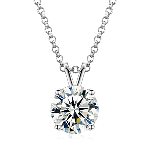 TUHE Moissanite Necklace 0.1-12 Carats 18K Gold Vermeil 925 Sterling Silver Necklace 3-15MM Solitaire D Color VVS1 Round Lab Created Moissanite Pendant Dainty Gold Necklaces for Women Jewelry Gifts - color: Brilliant Round-Silver, size: 3.0ct