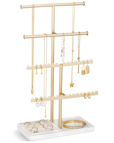 Lolalet 4-Tier Jewelry Organizer Stand, Metal Jewellery Holder, Dresser Display Rack for Necklace Earring Bracelets Rings, Gift for Women Girls -Gold - color: Gold, size: 4-Tier