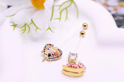 14G Flexible Clear Acrylic Pregnancy Belly Button Ring Flower,letter Dangle Pregnancy Maternity Belly Rings - color: pink moon
