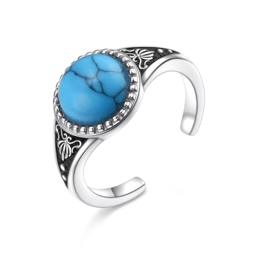 Alphm 925 Sterling Silver Toe Ring for Women Adjustable Open Toe Ring Foot Jewelry Gift - color: White-Turquoise
