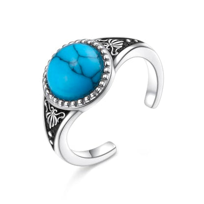 Alphm 925 Sterling Silver Toe Ring for Women Adjustable Open Toe Ring Foot Jewelry Gift - color: White-Turquoise