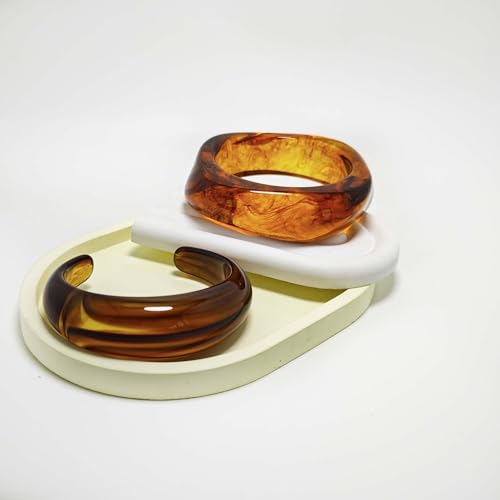 2PCS Chunky Acrylic Bracelet for Women Large Square Resin Cuff Vintage Open Bangle Bracelets Wide Geometric Jewelry - style: brown+brown